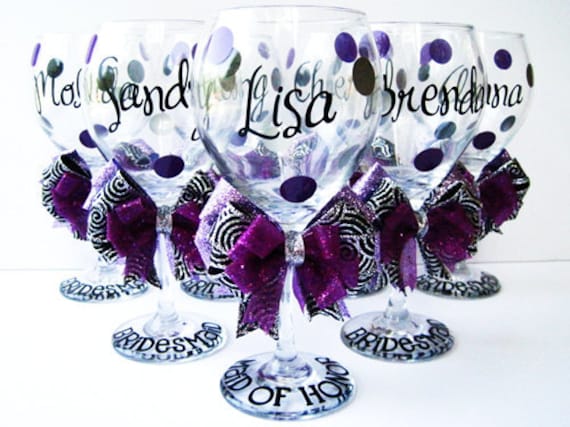 Custom Bridal Wedding Shower Bachelorette Personalized Bridesmaid Groom Groomsman Marriage Wine Glass