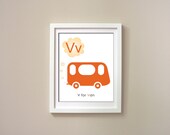 Printable Alphabet Art - V for Van - childrens room poster, baby room wall decor, and nursery print - personalized