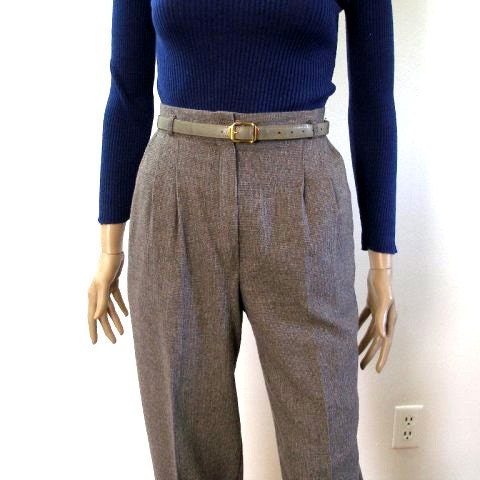 1980s Slacks Pants / 80s Pleated Straight Leg Trousers / GRAY TWEED / XS S