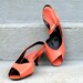 Vintage 1980s Heels Kitten Heels TANGERINE Tango Coral Slingbacks 9N