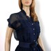 1950s Dress / 50s Navy SHEER Dress / Rhinestone Button Front / Small