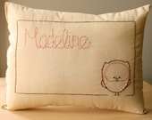 Personalized  baby birth Pillow for Woodland Nursery, Madeline the little Owl