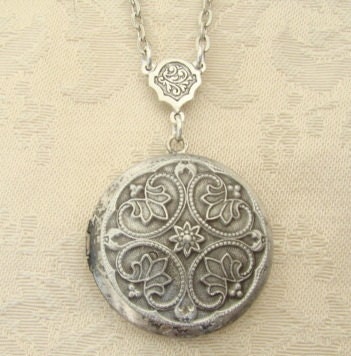 Silver Locket Necklace, Original Design, Valentines Wedding Birthday Gift Wife Antique Style - Dawn - BackstreetCreations
