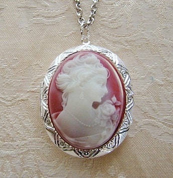 Face,Cameo,Ruby, White,Locket, Woman,Girl,Wedding,Bride, Wife,Mom,Daughter,Romantic,Silver,Large - Harriet