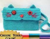 Cat Purse Shoulder Bag Cross Body Custom Kindle Nook Ereader Case Cute Crochet Handmade