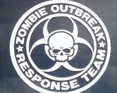 ZOMBIE Outbreak Decal - White vinyl window decal sticker