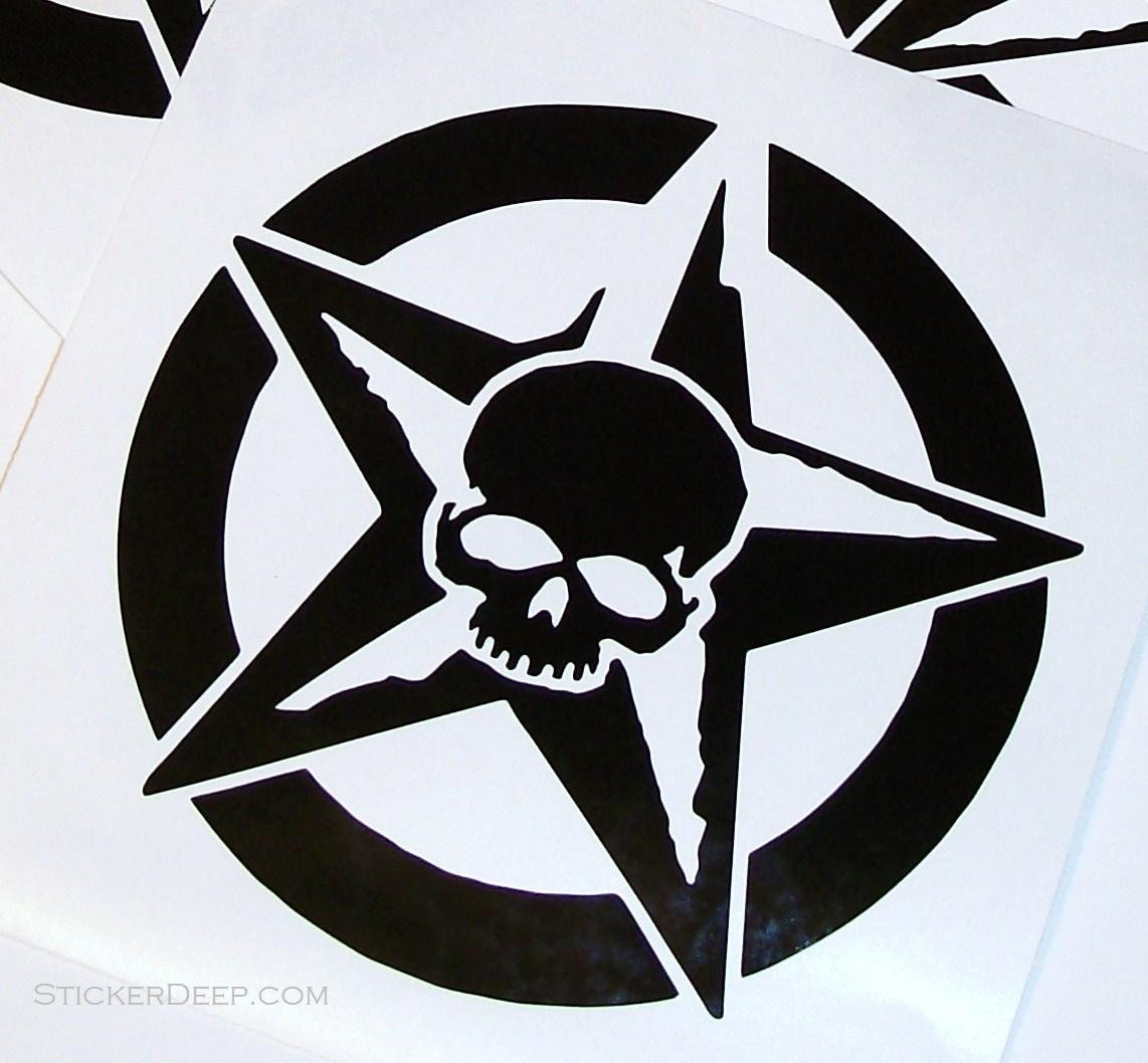 Vinyl Decal Art, Decaying Military Star Skull, 6 inch