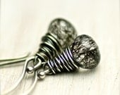 Tourmalinated Quartz Earrings on Oxidized Sterling Silver Hoops