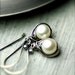 White Freshwater Pearls Wire Wrapped Earrings on Oxidized Sterling Silver