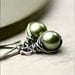 Sage Spring Green Freshwater Pearls Wire Wrapped Earrings on Oxidized Sterling Silver