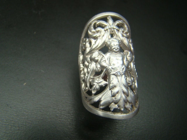 Dramatic Sterling Silver Cherub Ring with diamonds