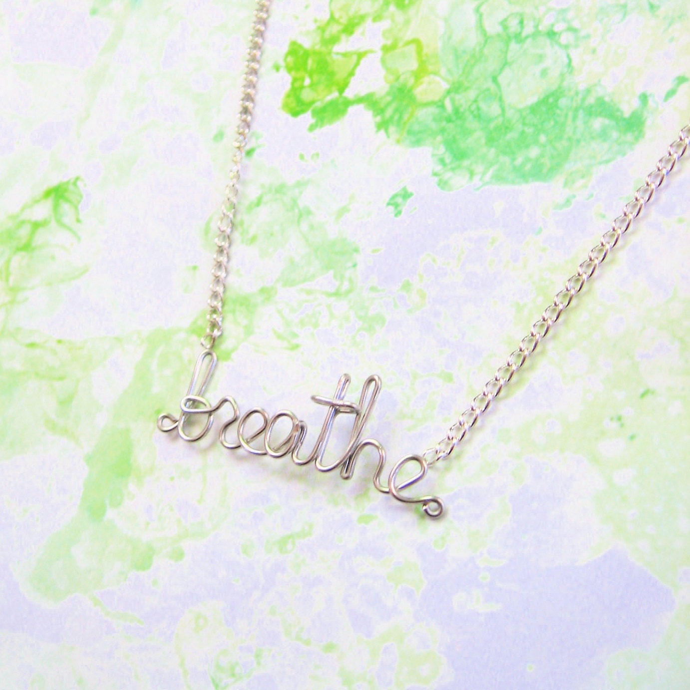 Breathe Necklace - Silver Wire Word Jewelry - Handmade Just Breathe Gift