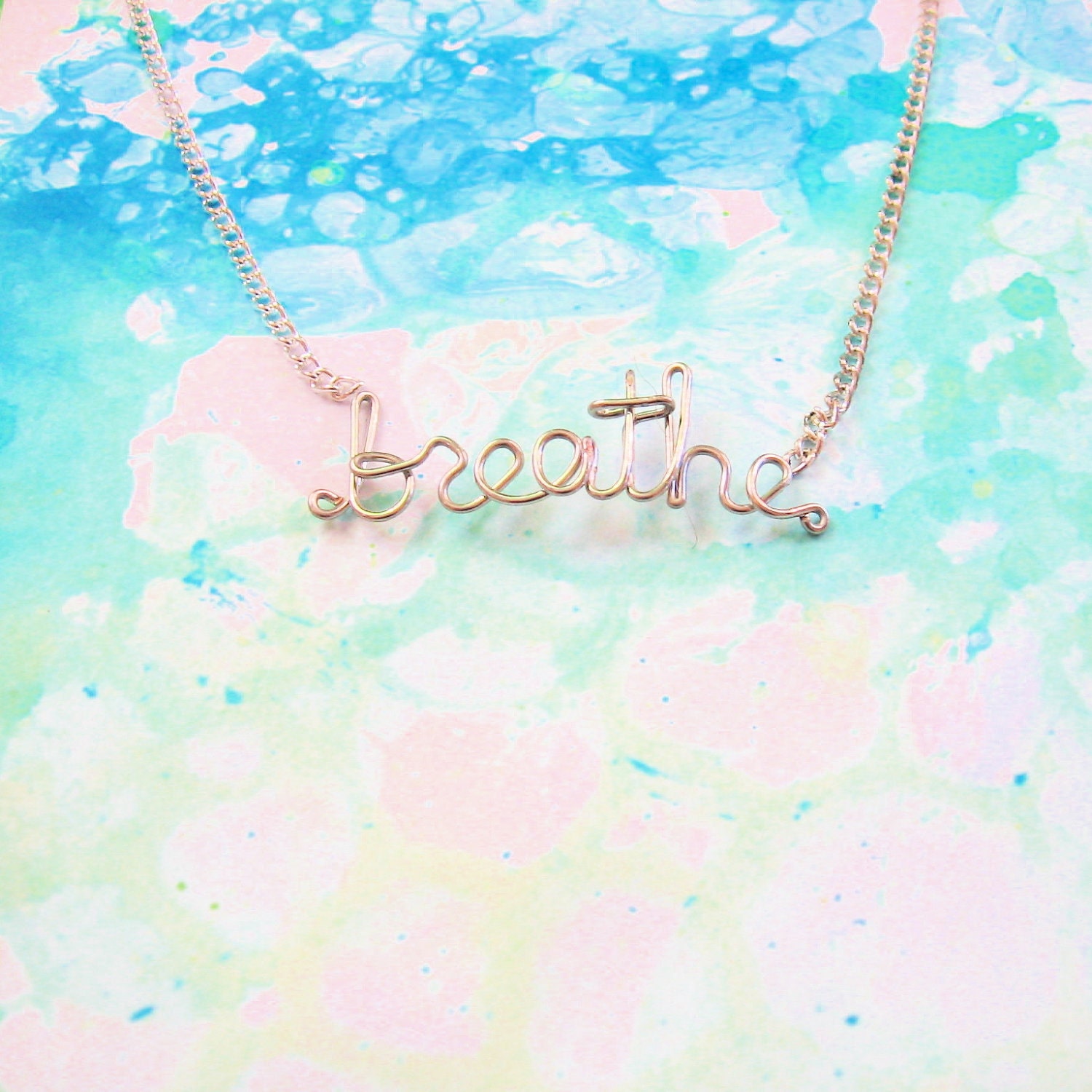 Breathe Necklace - Silver Wire Word Jewelry - Handmade Just Breathe Gift