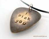 Father's Day Gift Personalized Guitar Pick Necklace Antique Brass Leather Unisex