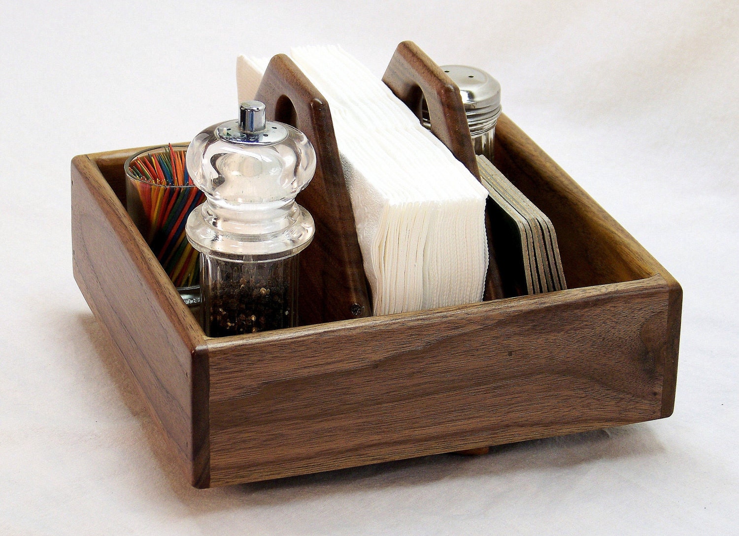 Lazy Susan, Kitchen Caddy, Napkin Holder, Smart Home Organizer, Walnut wood, 9 inches