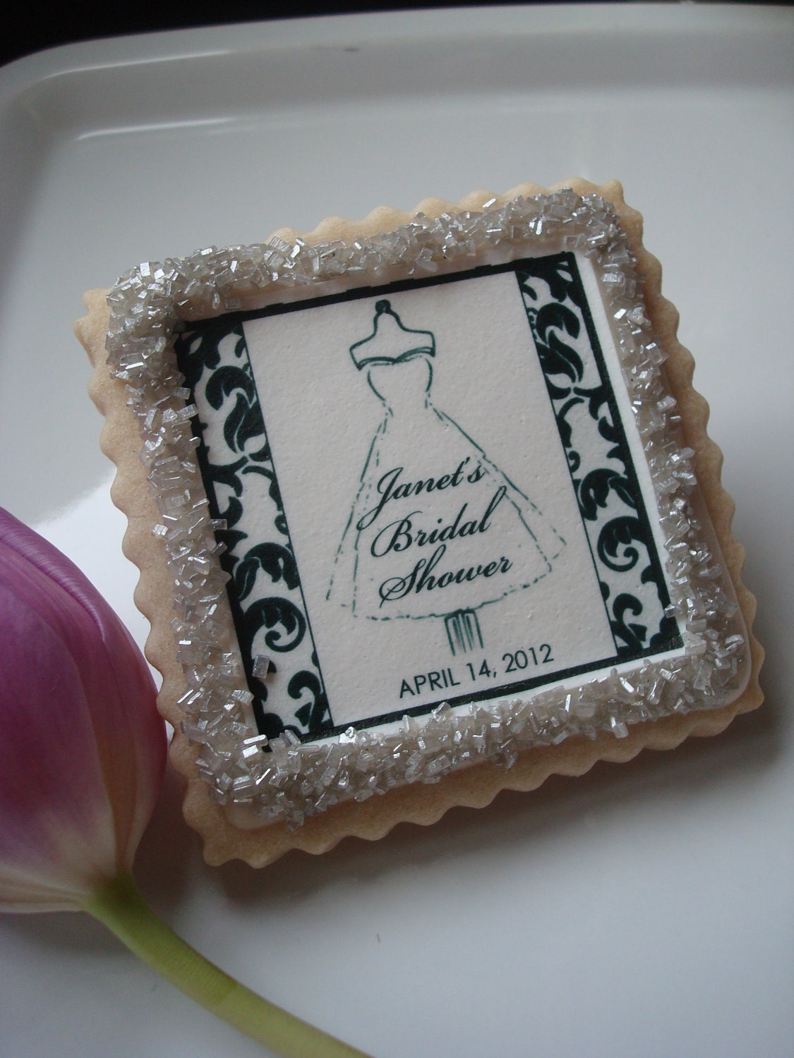 Personalized Bridal Shower Cookie Favor Damask
