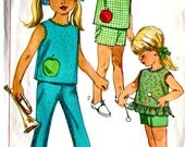 vintage 60's simplicity 7113 girls' top, pants and shorts, size 4 breast 23