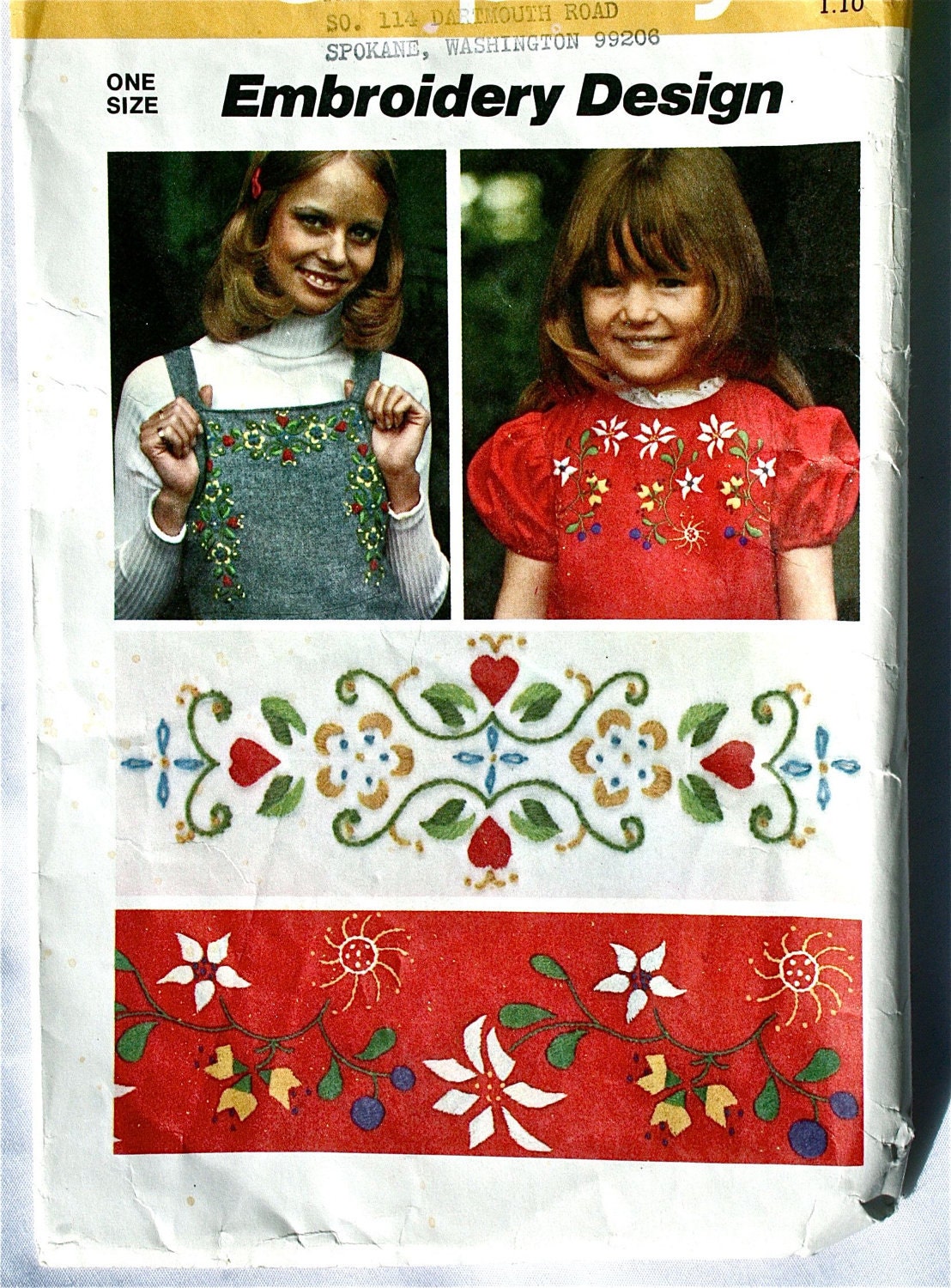 vintage 70's Simplicity 6487 iron on EMBROIDERY designs in folk floral motifs
