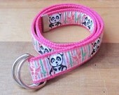 D-Ring Belt -  Girls Toddler Children Kids - Panda Bear and Butterfly Ribbon on Pink