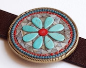 Daisy - Mosaic belt buckle with leather strap