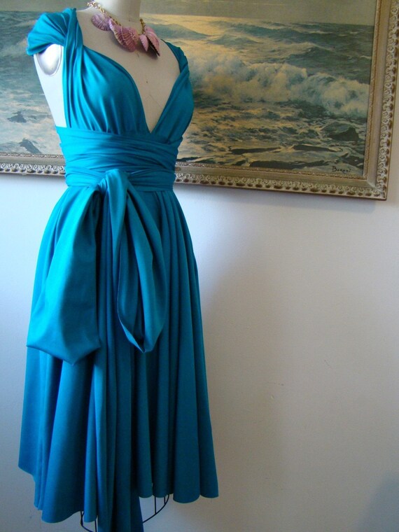 Oasis Teal Lux Convertible Tea Length Wrap Dress by CoralieBeatrix