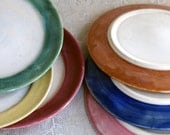 handmade pottery, ceramic, stoneware clay, side plates, salad plates, sandwich plates, colorful