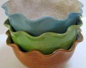 Handmade, pottery, ceramic, stoneware clay fluted cereal bowls, soup bowls