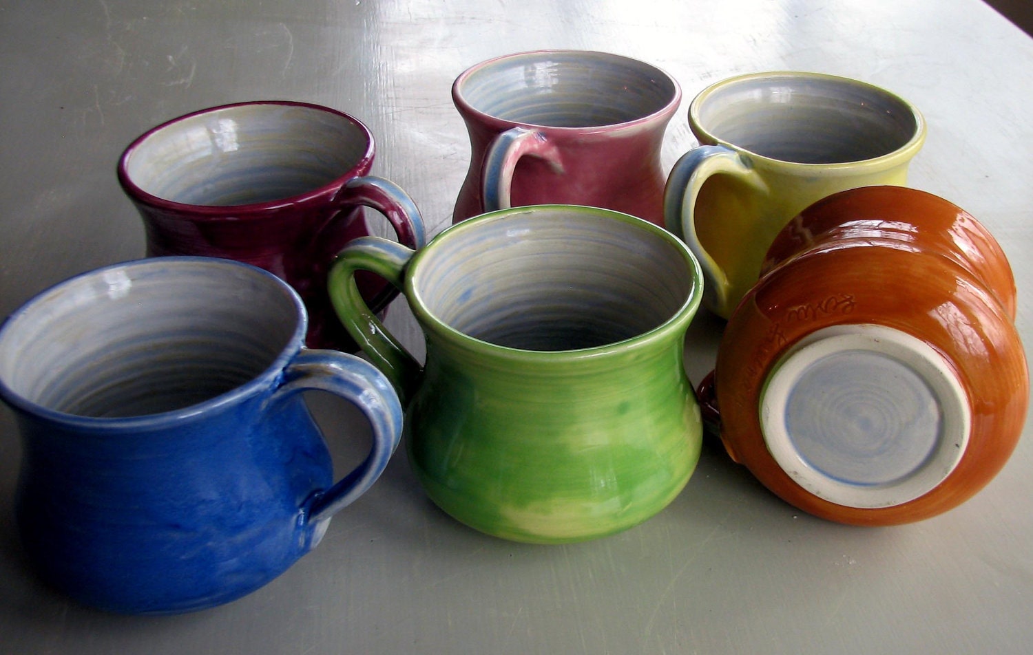 Ready to ship Handmade pottery, ceramic, stoneware clay mugs, comfort mugs, bright colors