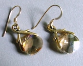 Shimmering golden shadow swarovski crystal flat briolette earrings 14k gold filled.