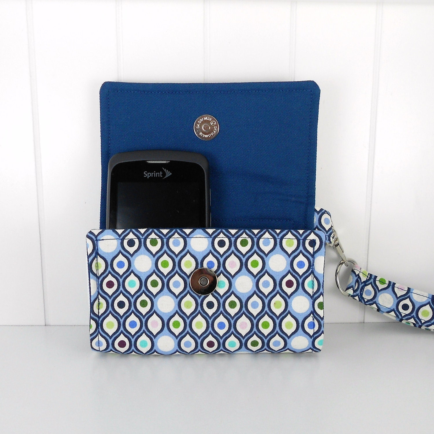 The Errand Runner - Cell Phone Wallet - Wristlet - Tula Pink's, Eye drops in Mist/Navy