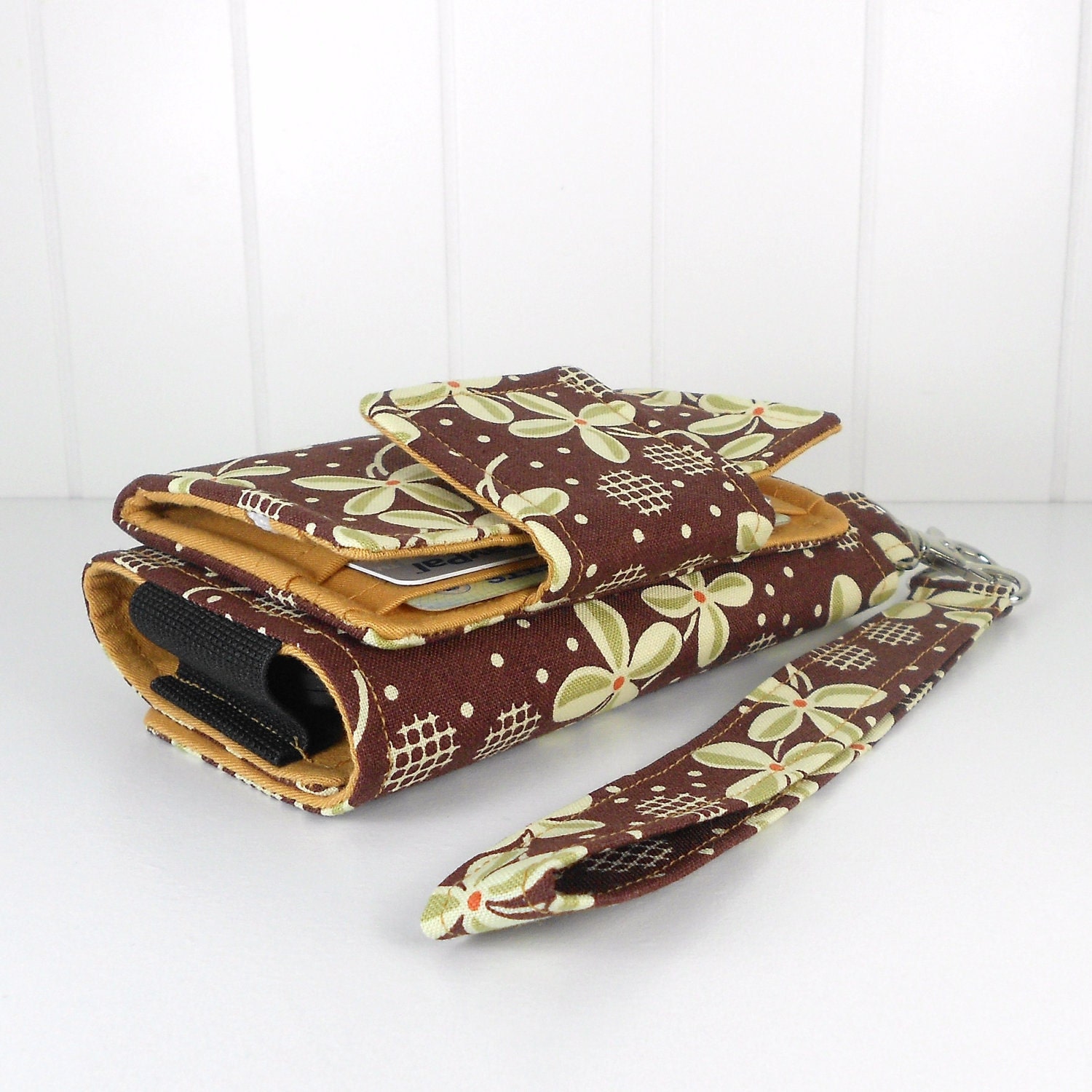 On Sale - The Errand Runner - Cell Phone Wallet - Wristlet - Prairie Rose in Piney Woods/Honey