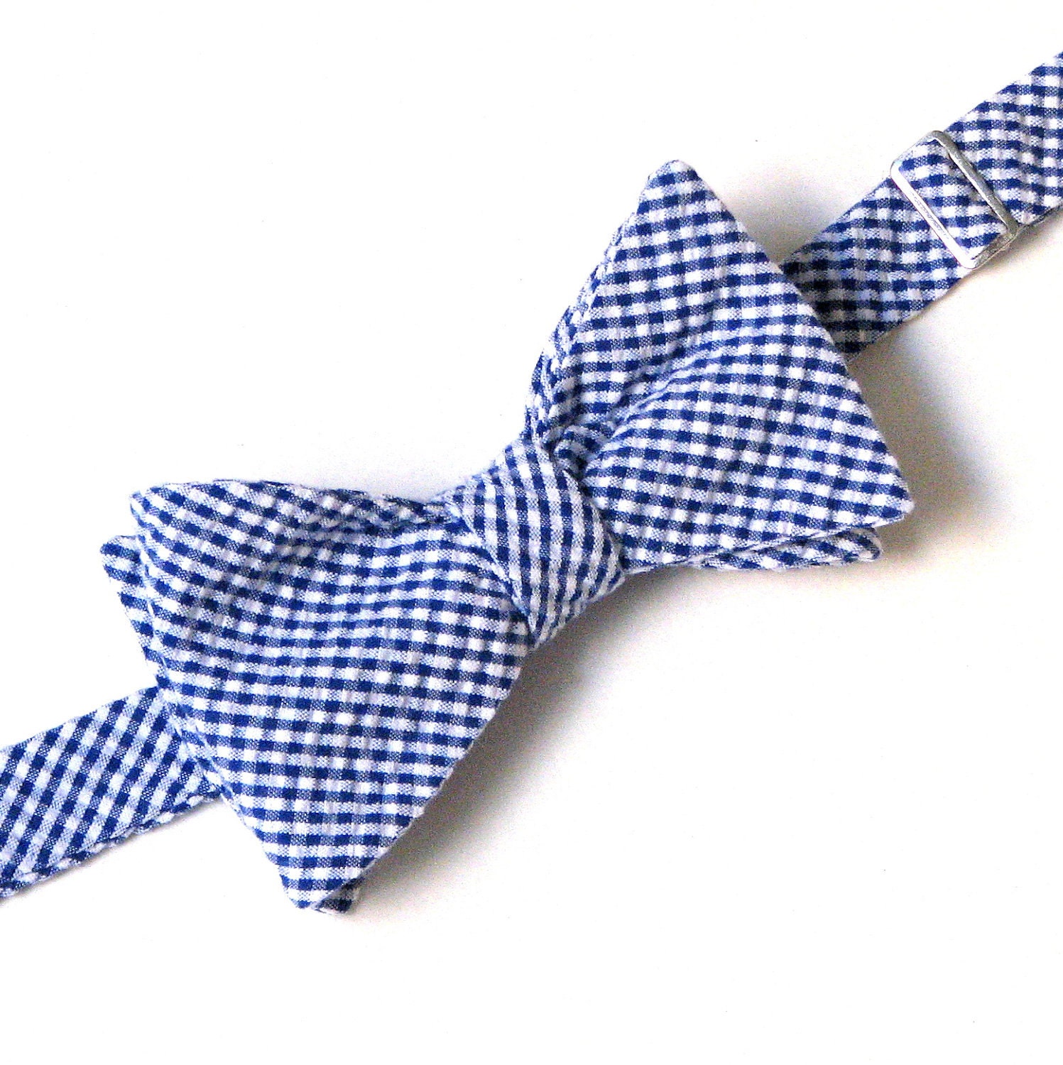 Men's Bow Tie in Royal Blue Gingham Seersucker