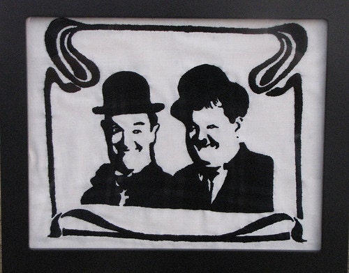 Hand Embroidered Laurel and Hardy