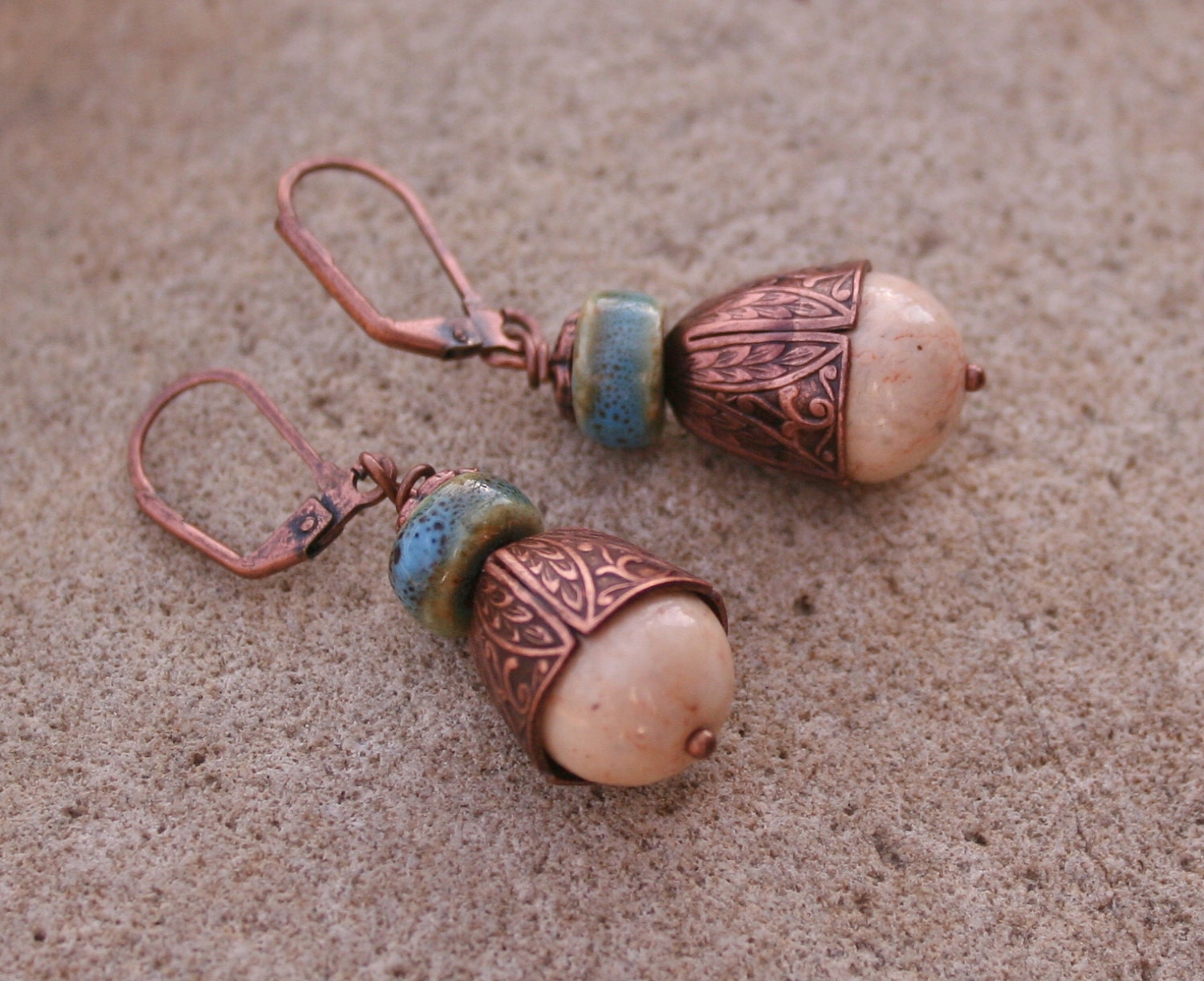 Earthy Rustic Earrings / Woodland Earrings / River Rock Earrings / Boho Gypsy Earrings / Turquoise Earrings