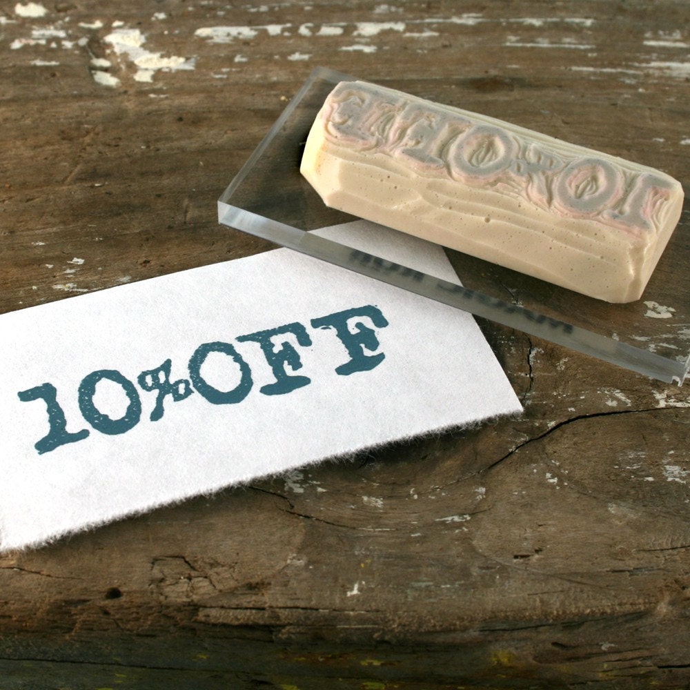 10 PERCENT OFF Hand Carved and MOUNTED Rubber Stamp