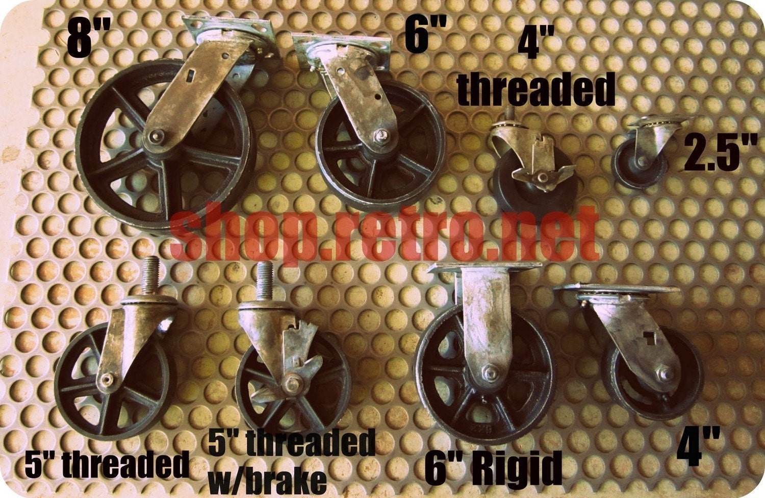 Vintage Rigid 8 inch Caster Wheels / Antique Casters 8RG