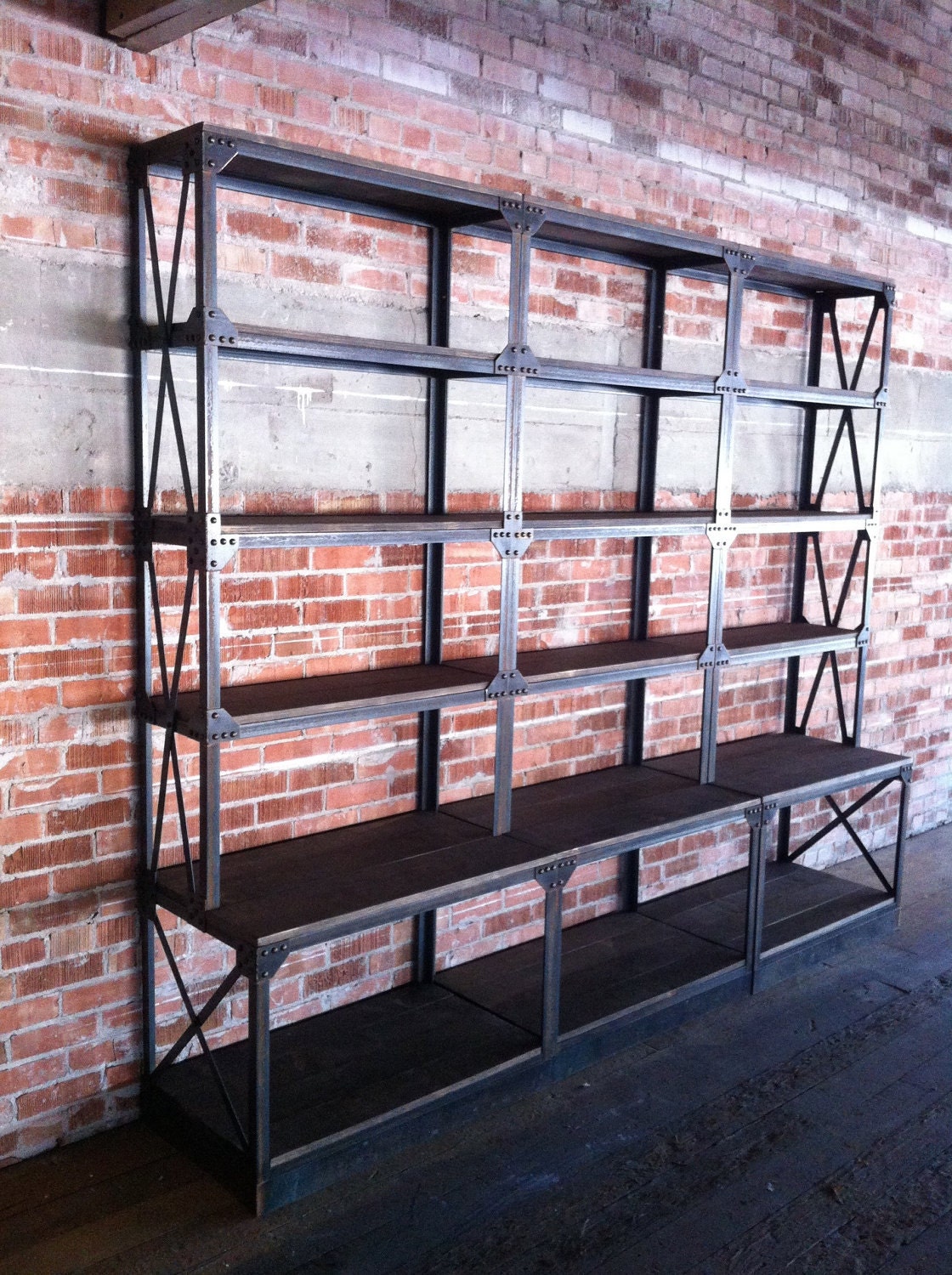 Vintage Industrial Ironworker Shelf / Bookcase / Fixture / French Retail