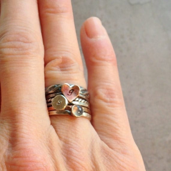 Sterling Silver and copper stacking ring set, set of six rings