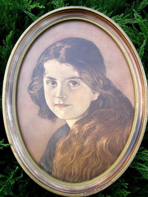 Pair Oval Frames, Peasant Boy and Girl Portraits,