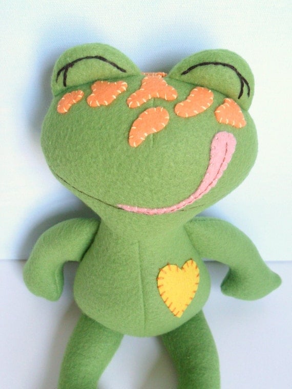 Kids - Baby & Toddler - Stuffed Toy - Frog Ragdoll - Pea Green w/Tangerine Spots - Glow in the Dark (Mini)
