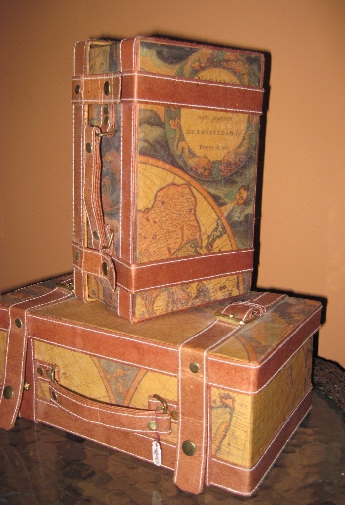 VINTAGE WORLD MAP PAPER MACHE SUITCASE STORAGE by preciousplaytime