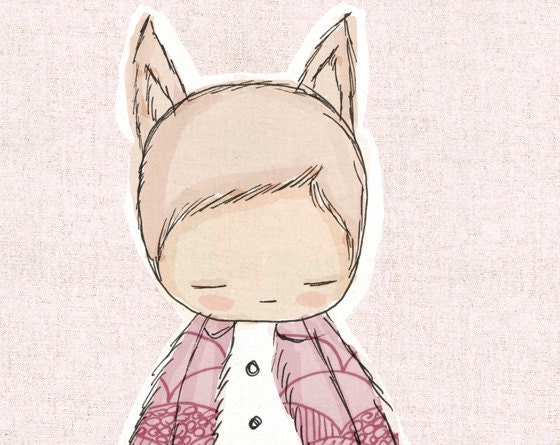 Girl Room Art - Little Fox Girl - Pink - Australia - honeycup