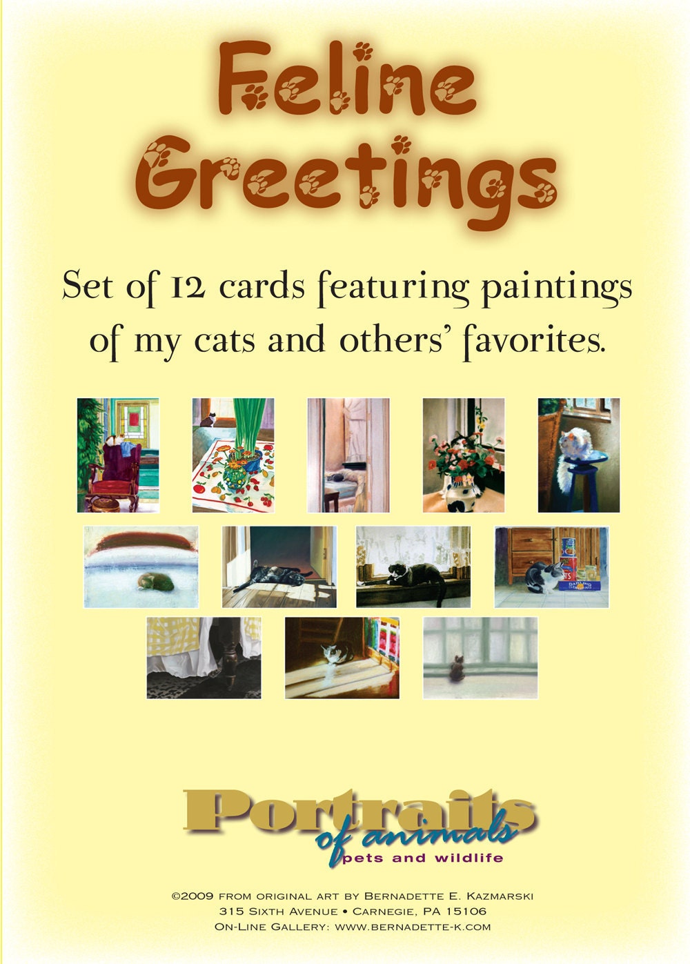 Feline Art Cards Cards, Dozen Assorted