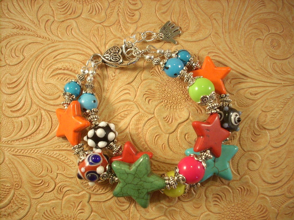 RESERVED Cowgirl Bracelet - Chunky Multicolored Stars and Lampwork Beads