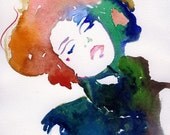 Print of Watercolor Fashion Illustration, 17" x11". Titled  Model ink 5