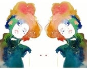 Print of Watercolor Fashion Illustration. Titled - Model ink 5 twins