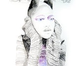 Original Ink Painting, Ink and Watercolor Fashion Illustration.  Titled. Love Mohawk
