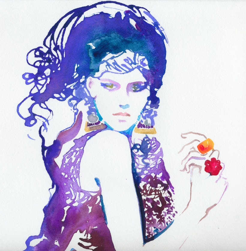Original Watercolour Fashion Illustration - Titled: Vogue Italia in blue.
