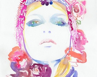 Watercolour Painting Fashion Illustration 13" x 19" Print  - Roses