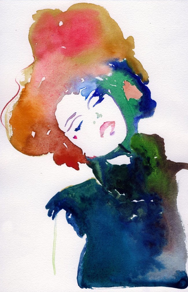 Print of Watercolor Fashion Illustration, 17" x11". Titled  Model ink 5